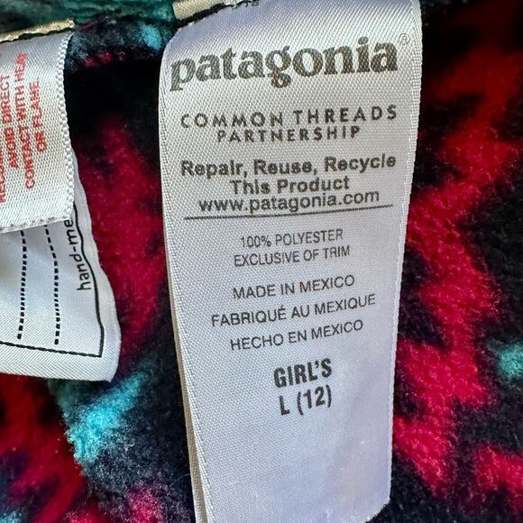 Patagonia Fushia Navy Teal Lightweight Synchilla Fleece Aztec Snap-T Pullover 12 - Picture 7 of 8